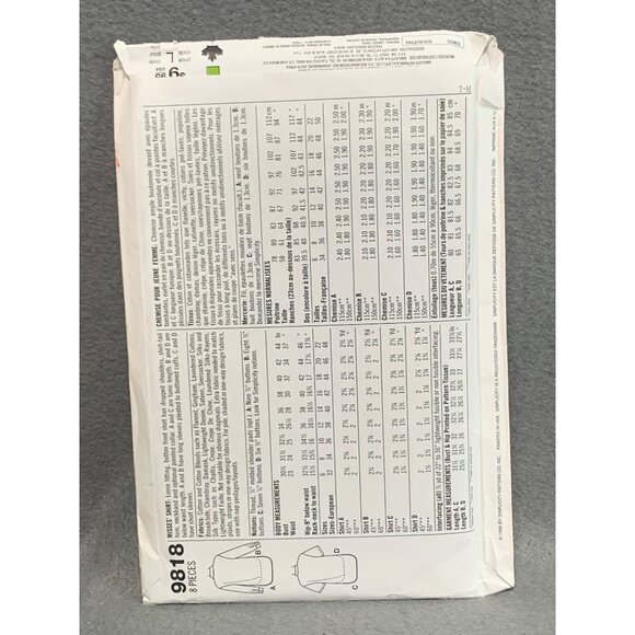 Vintage Simplicity 9818 Sewing Womens Pattern Blouses Size 12 14 16 - Picture 2 of 2